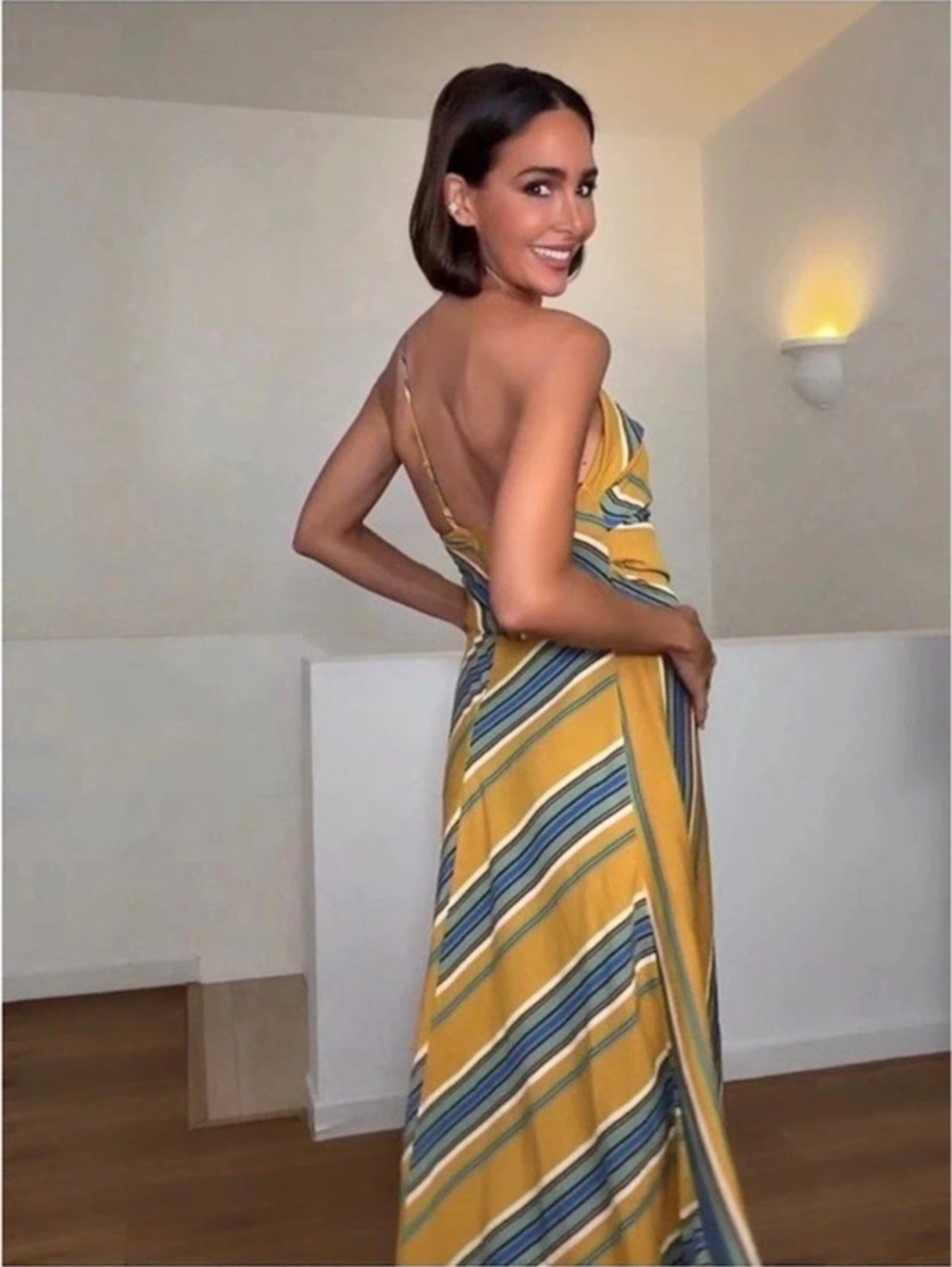 Striped Midi Dress in Yellow & Blue Size Medium - Picture 7 of 8